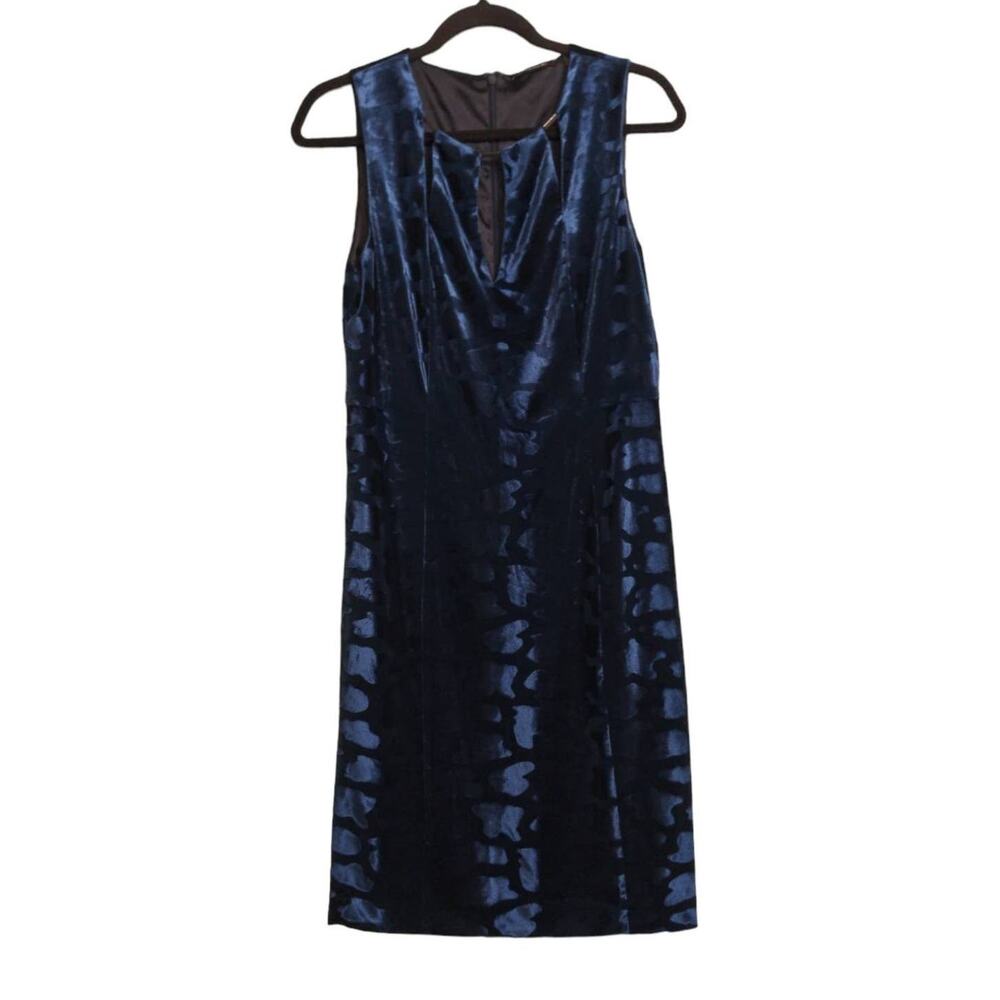 T Tahari Womens Bodycon Dress Blue Burnout Cut Out Velour Sleeveless Sexy Zip M